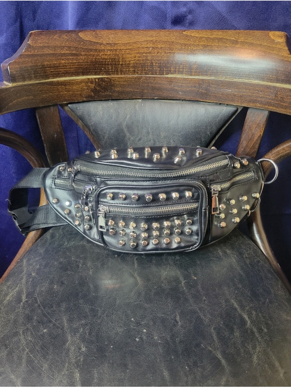 Black Studded Leather Waist Bag - Unbranded